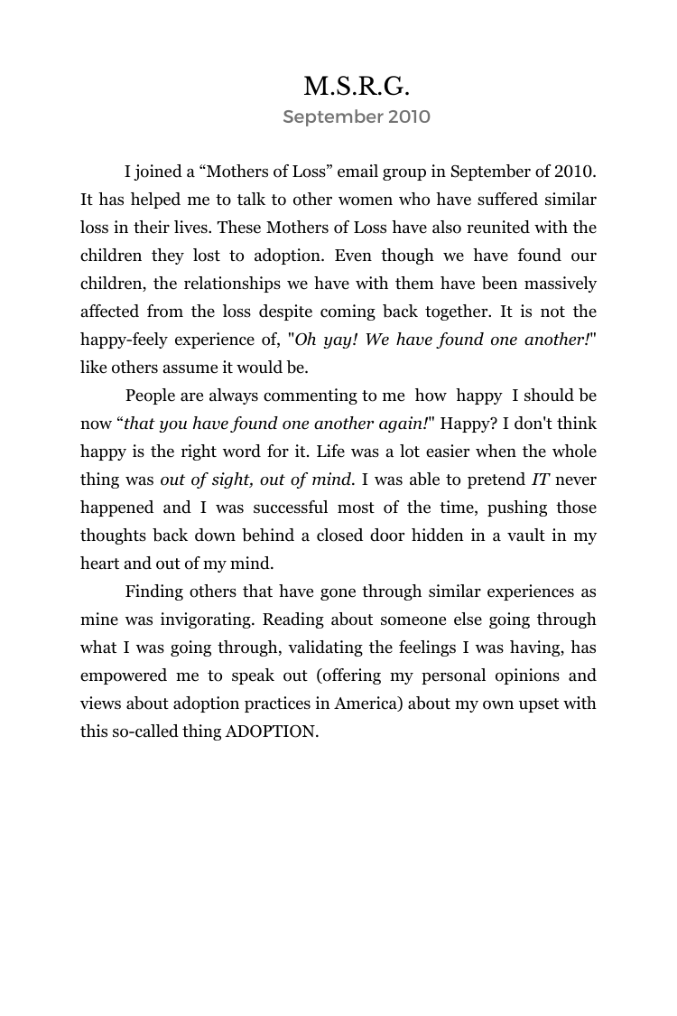 Text except taken from the upcoming book, Mothers of Loss (1/5)